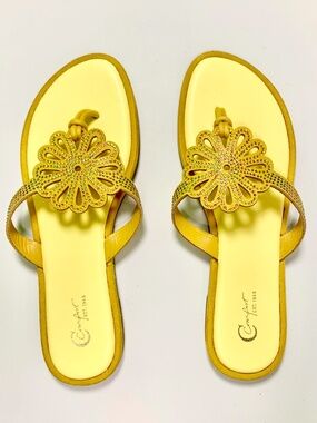 Cato Yellow Floral Toe-Loop Sandals